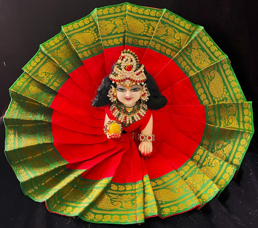 Laddu Gopal Dress made of Plain Silk (Not Pure Silk) - Red dress with Sap Green zari border