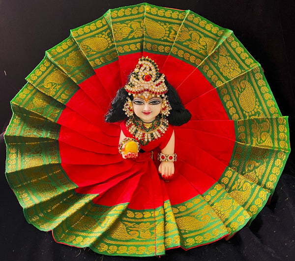 Laddu Gopal Dress made of Plain Silk (Not Pure Silk) - Red dress with Sap Green zari border