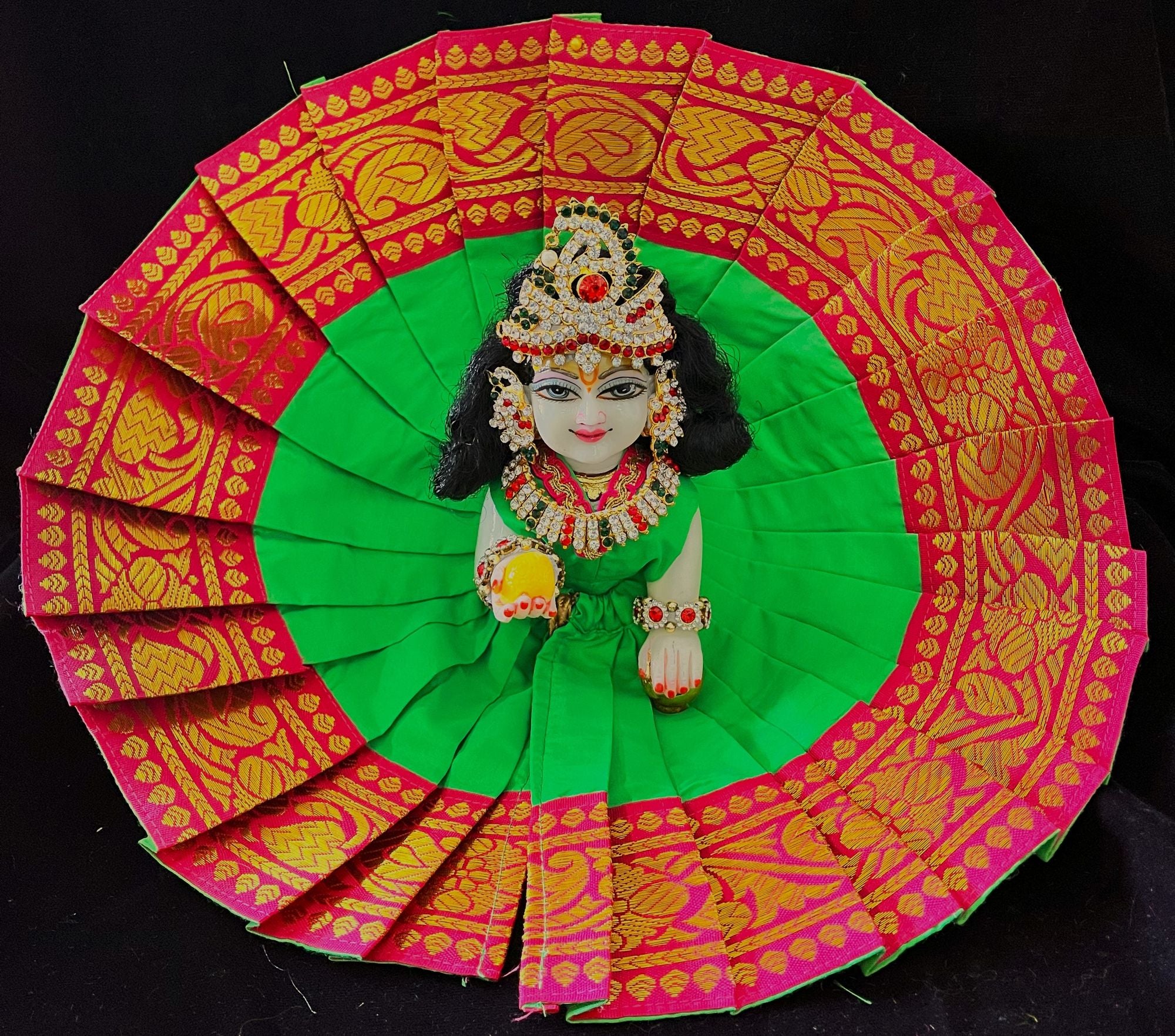Laddu Gopal Dress made of Plain Silk (Not Pure Silk) - Parrot Green dress with Pink zari border 1