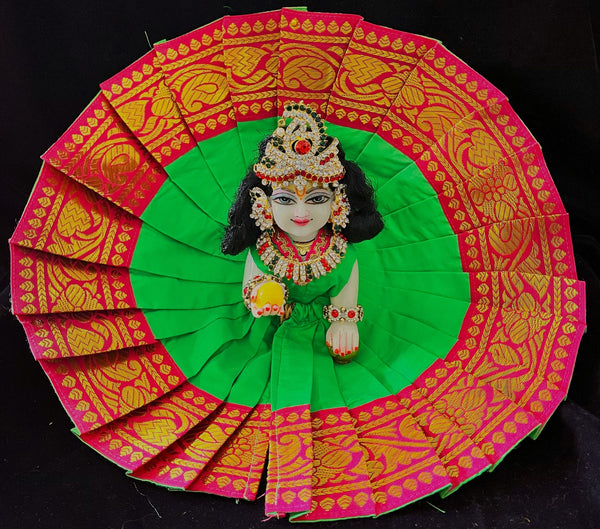 Laddu Gopal Dress made of Plain Silk (Not Pure Silk) - Parrot Green dress with Pink zari border