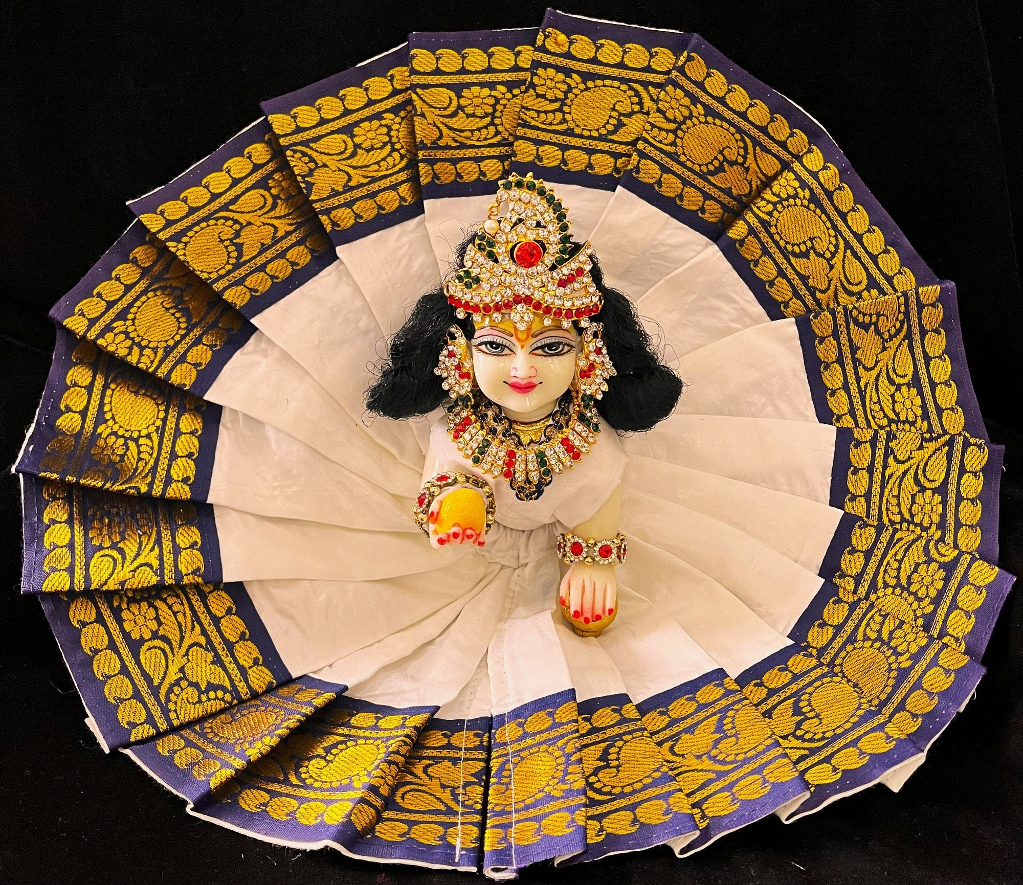 Laddu Gopal Dress made of Plain Silk (Not Pure Silk) - White dress with Navy Blue zari border 1
