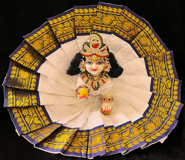 Laddu Gopal Dress made of Plain Silk (Not Pure Silk) - White dress with Navy Blue zari border