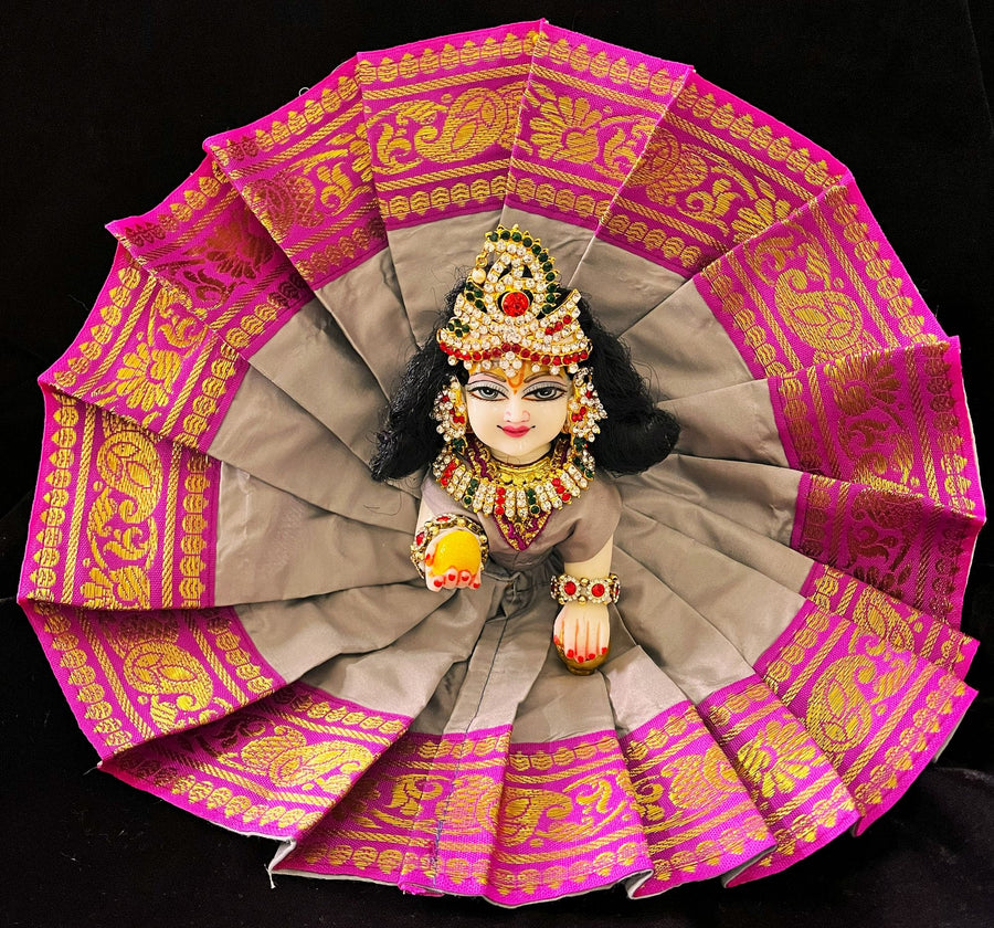 Laddu Gopal Dress made of Plain Silk (Not Pure Silk) - Grey dress with Pink zari border