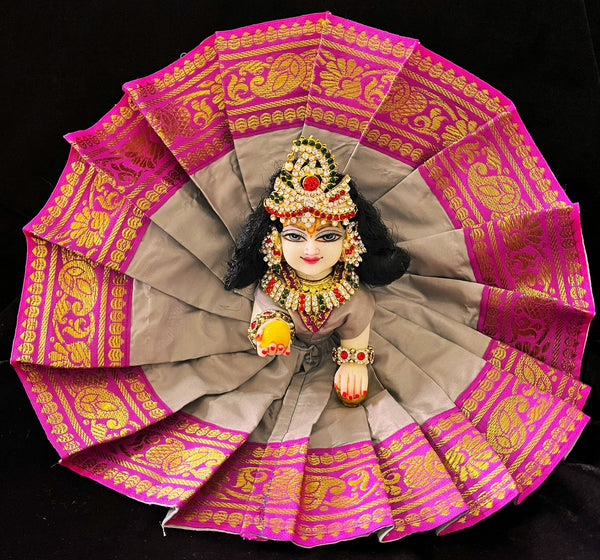 Laddu Gopal Dress made of Plain Silk (Not Pure Silk) - Grey dress with Pink zari border
