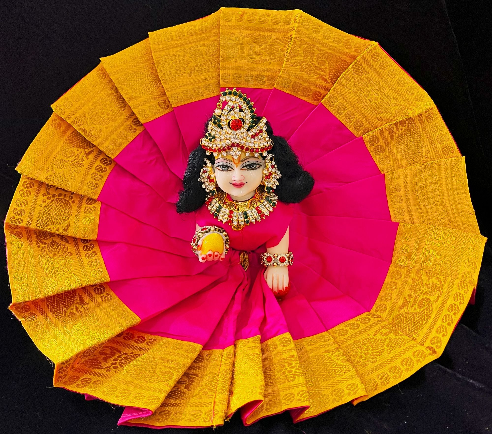 Laddu Gopal Dress made of Plain Silk (Not Pure Silk) - Pink dress with Yellow zari border 1