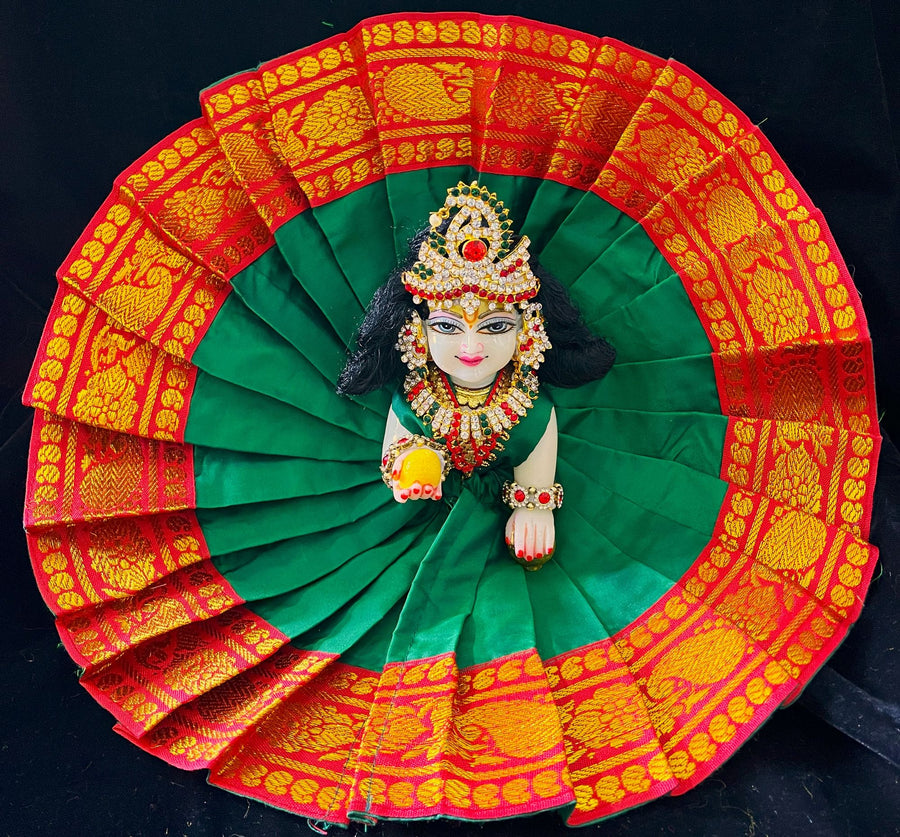 Laddu Gopal Dress made of Plain Silk (Not Pure Silk) - Green dress with red zari border