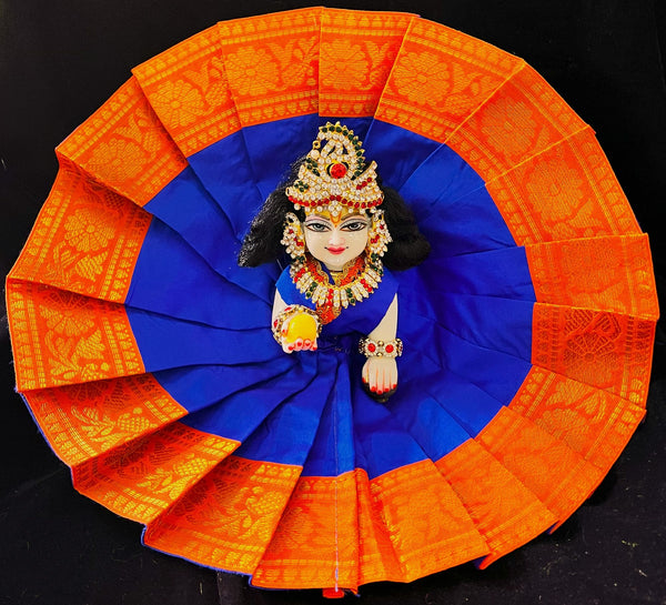 Laddu Gopal Dress made of Plain Silk (Not Pure Silk) - Royal Blue dress with Orange zari border