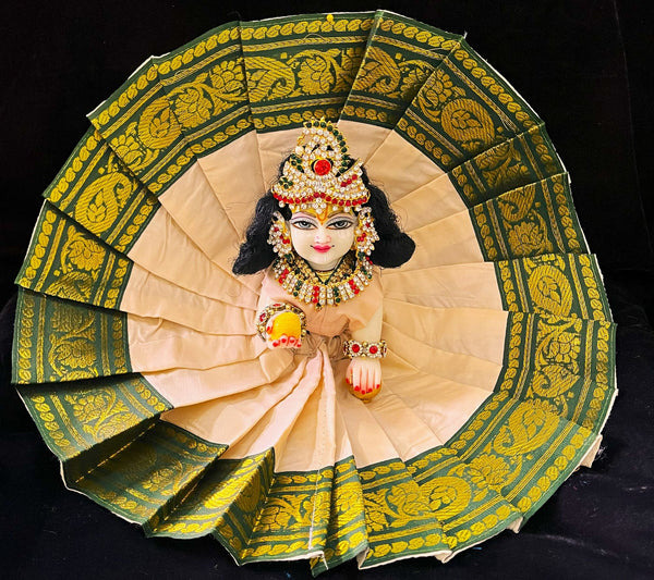 Laddu Gopal Dress made of Plain Silk (Not Pure Silk) - White dress with Dark Green zari border