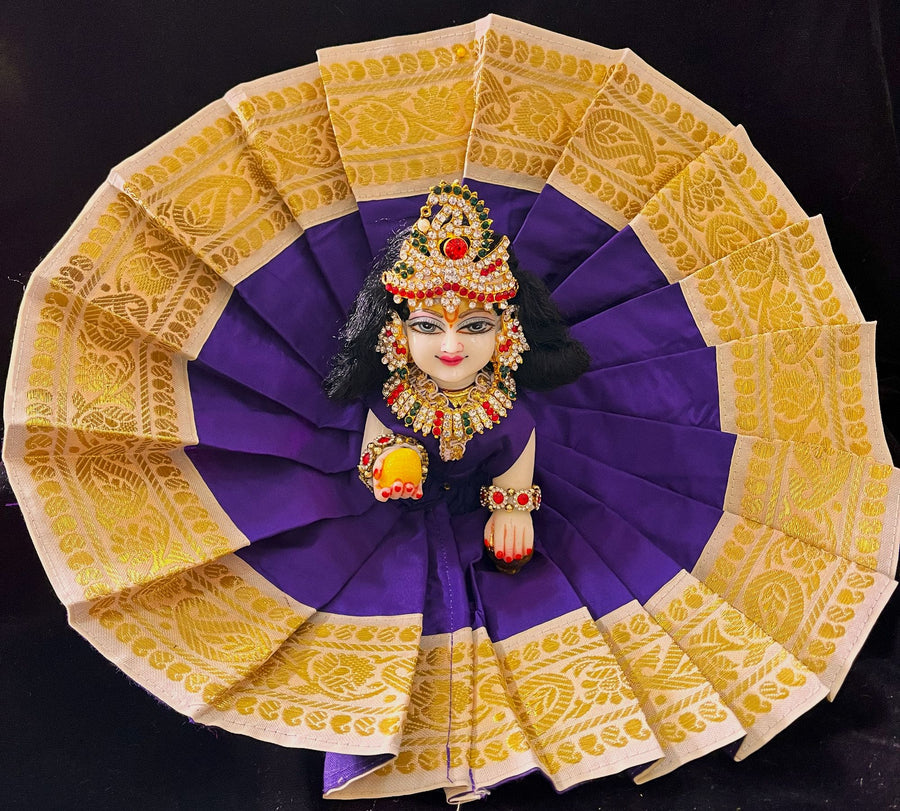 Laddu Gopal Dress made of Plain Silk (Not Pure Silk) - Purple dress with White zari border