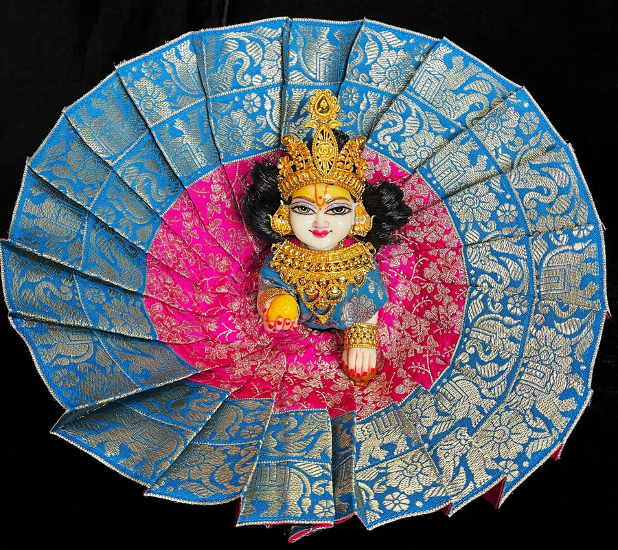 Laddu Gopal Dress made of Brocade Silk Fabric (Pure Silk) - Pink dress with Sky Blue zari border