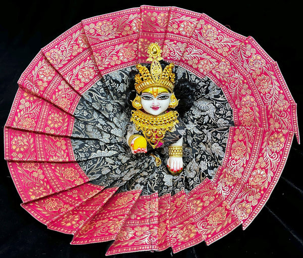 Laddu Gopal Dress made of Brocade Silk Fabric (Pure Silk) - Black dress with Pink zari border