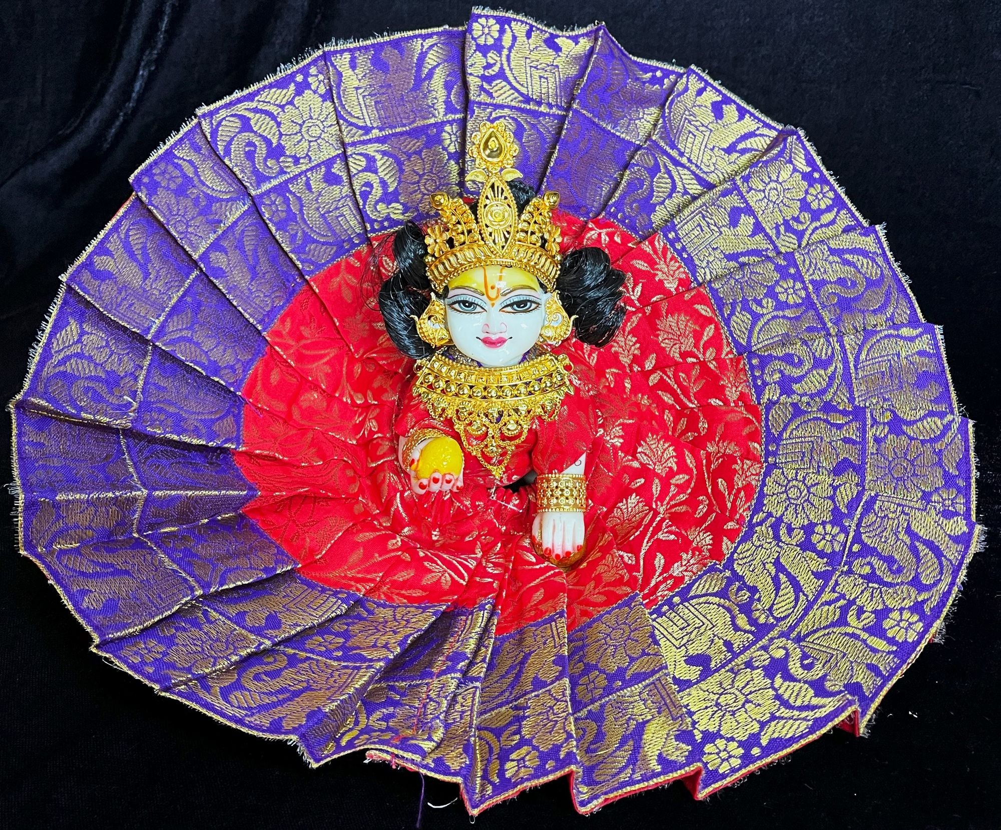 Laddu Gopal Dress made of Brocade Silk Fabric (Pure Silk) - Red dress with Purple zari border 1