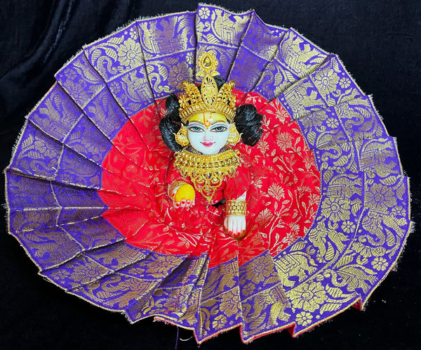 Laddu Gopal Dress made of Brocade Silk Fabric (Pure Silk) - Red dress with Purple zari border