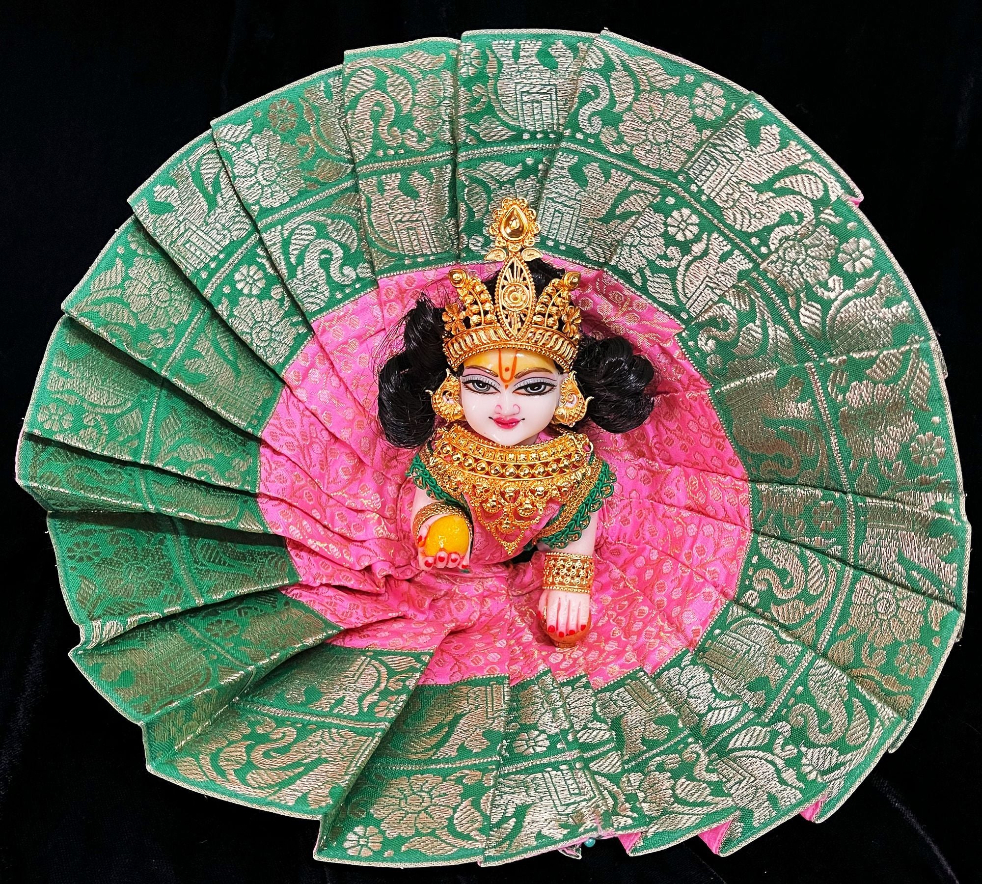 Laddu Gopal Dress made of Brocade Silk Fabric (Pure Silk) - Baby pink dress with Green zari border 1