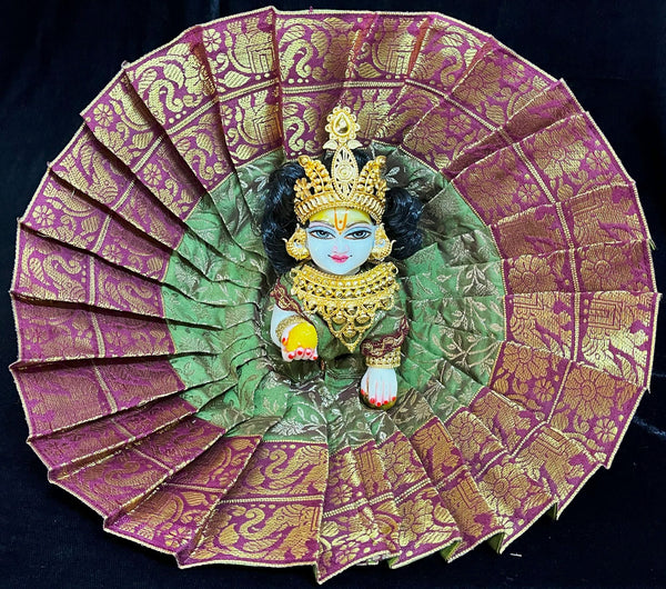 Laddu Gopal Dress made of Brocade Silk Fabric (Pure Silk) - Sap Green dress with Maroon zari border