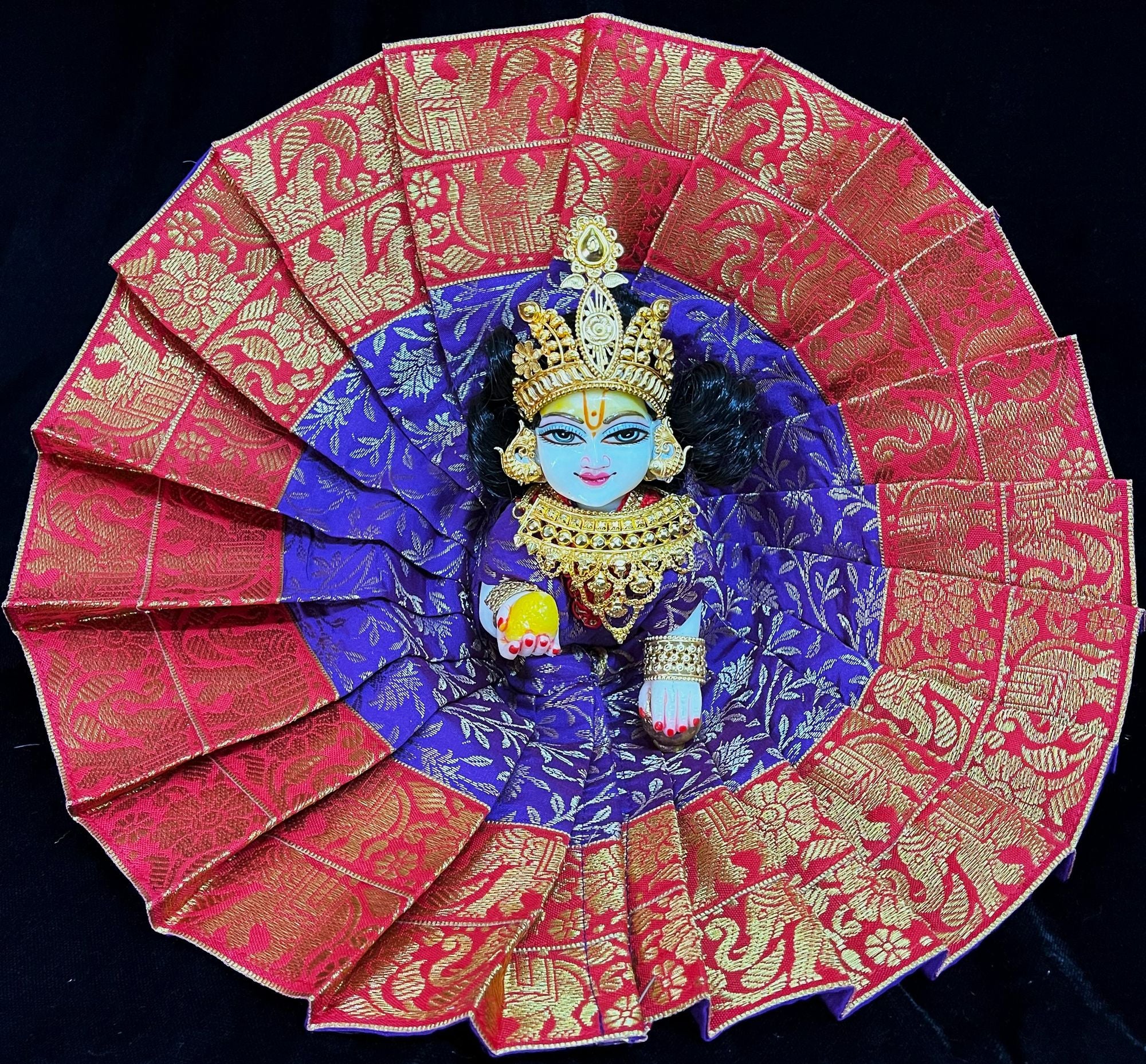 Laddu Gopal Dress made of Brocade Silk Fabric (Pure Silk) - Purple dress with Red zari border 1