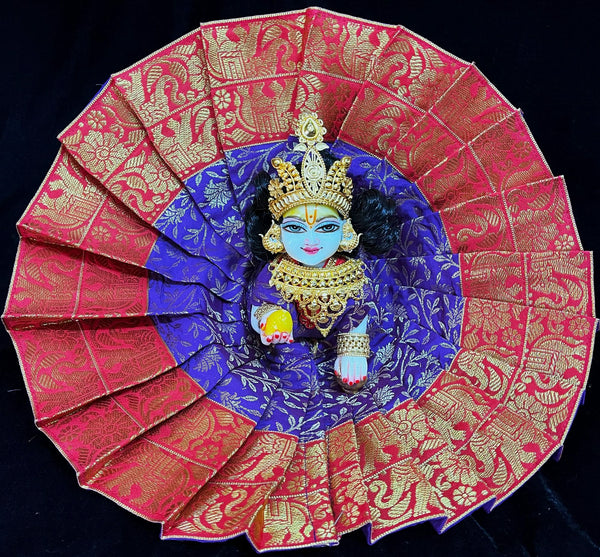 Laddu Gopal Dress made of Brocade Silk Fabric (Pure Silk) - Purple dress with Red zari border