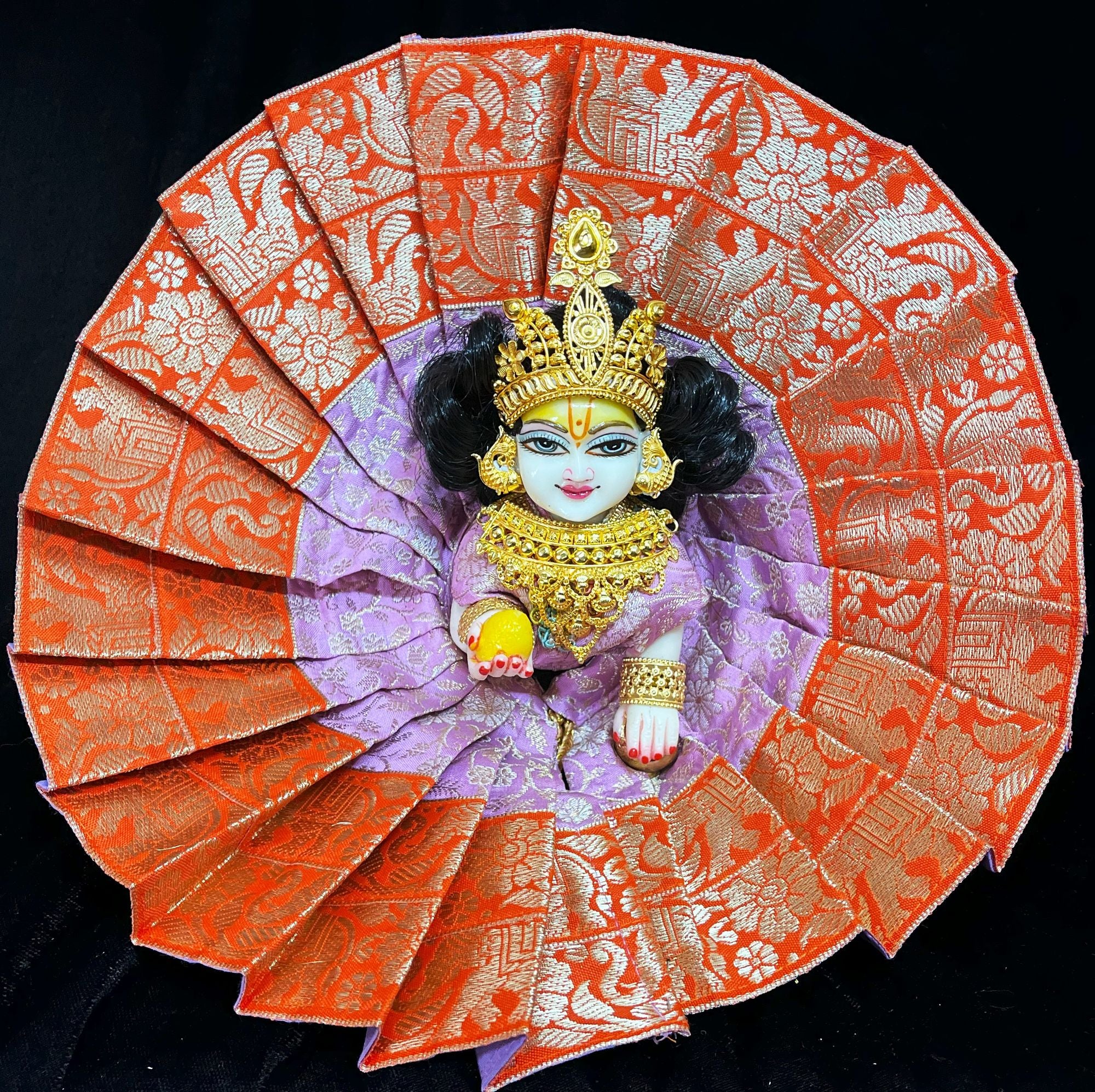 Laddu Gopal Dress made of Brocade Silk Fabric (Pure Silk) - Baby pink dress with Orange zari border 1