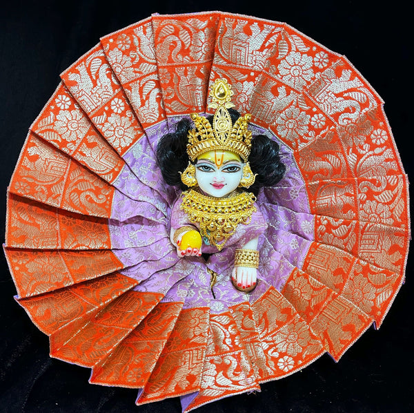 Laddu Gopal Dress made of Brocade Silk Fabric (Pure Silk) - Baby pink dress with Orange zari border