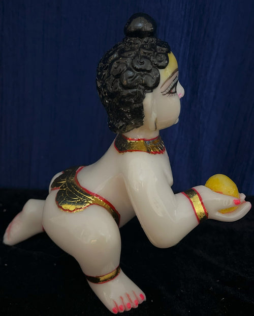 6 Inch Marble Dust Laddu Gopal Idol – Hand-Painted Bal Gopal Murti with Laddu