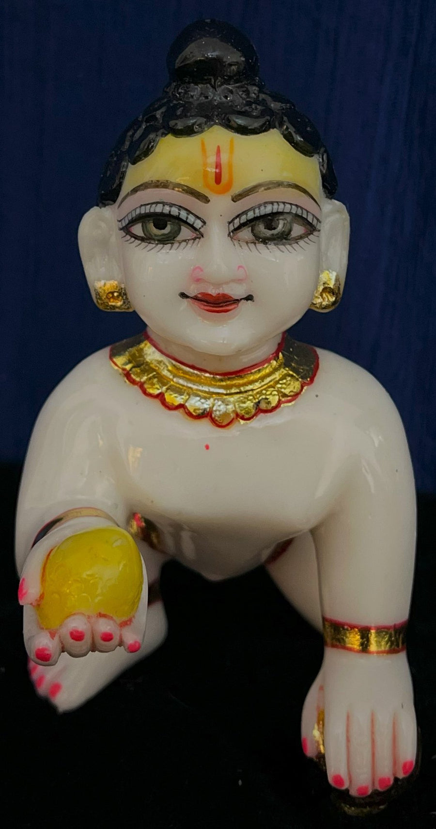 6 Inch Marble Dust Laddu Gopal Idol – Hand-Painted Bal Gopal Murti with Laddu