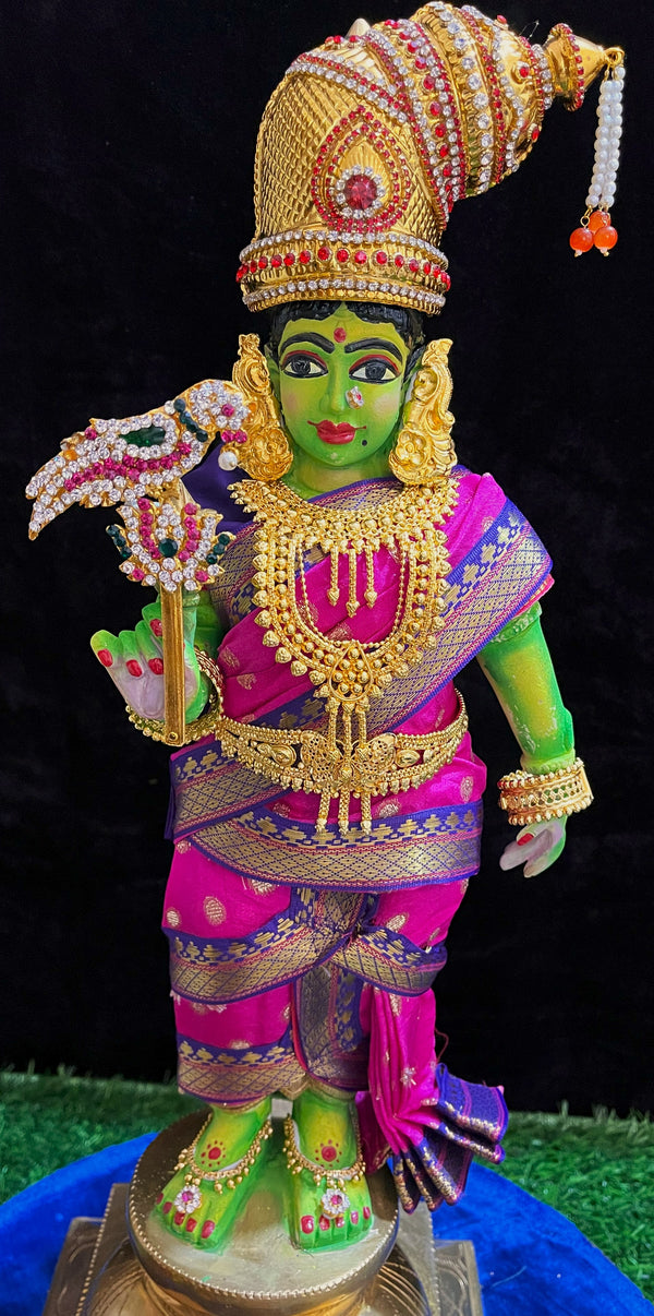Deity Pre-stitched Meenakshi Saree made of Chanderi Silk (Not Pure Silk) - Rani Pink Saree with Royal Blue Border and Royal Blue Blouse