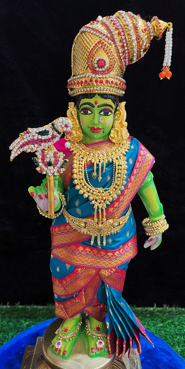 Deity Pre-stitched Meenakshi Saree made of Chanderi Silk (Not Pure Silk) - Sky Blue Saree with Pink Border and Pink Blouse