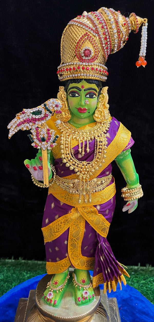 Deity Pre-stitched Meenakshi Saree made of Chanderi Silk (Not Pure Silk) - Purple Saree with Yellow Border and Yellow Blouse