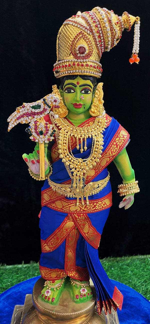 Deity Pre-stitched Meenakshi Saree made of Plain Silk (Not Pure Silk) - Royal Blue Saree with Red border and Red  blouse