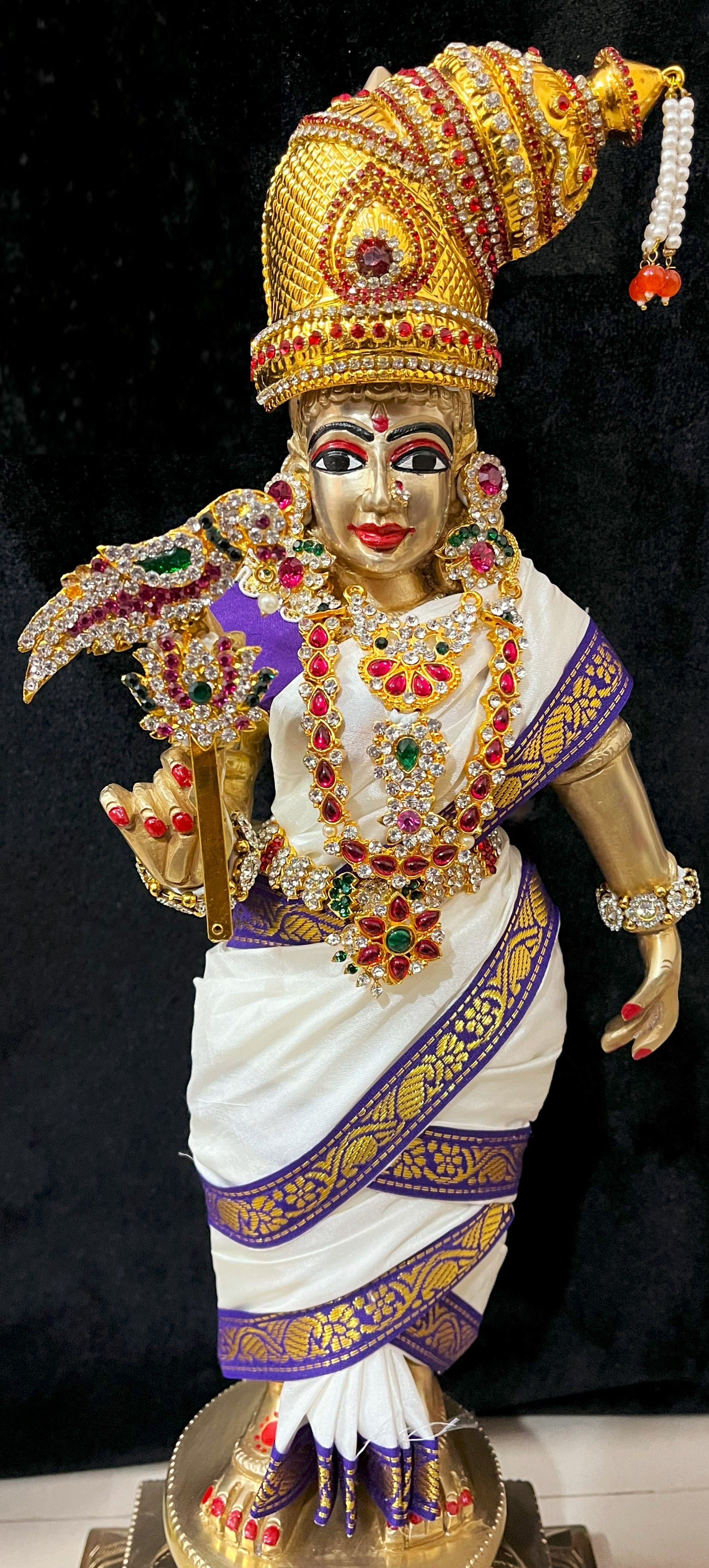 Deity Unstitched Meenakshi Saree made of Plain Silk (Not Pure Silk) - White Saree with Purple border and Purple blouse 2
