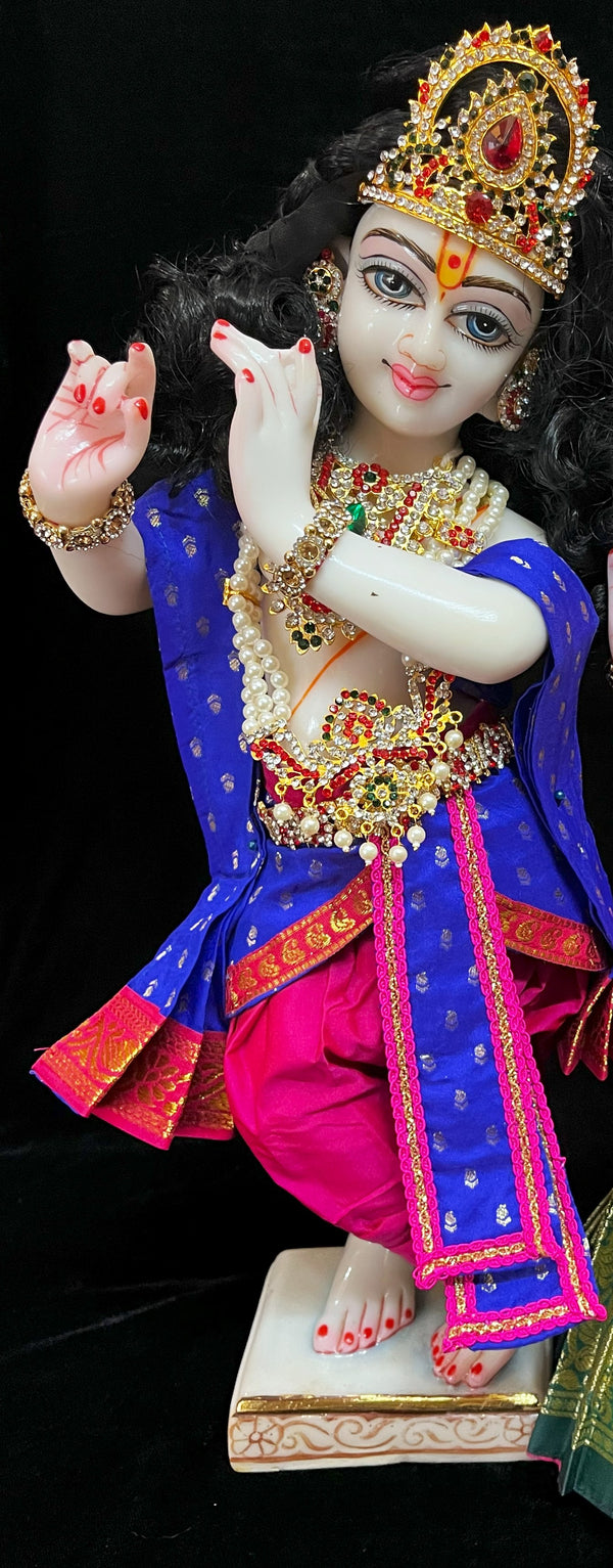 God Idol Dhoti Patka/Shalya, Kanchivaram Pure Silk - Rani Pink colour dhoti with Green Border and Royal Blue colour Shalya