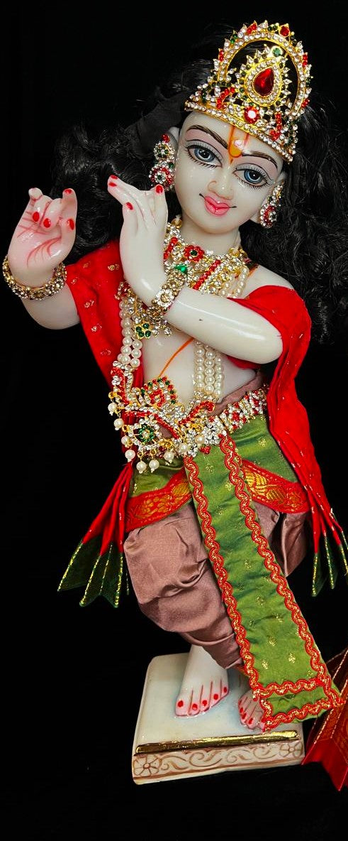 God Idol Dhoti Patka/Shalya, Kanchivaram Pure Silk - Onion colour dhoti with Red Border and Sap Light Green colour Shalya