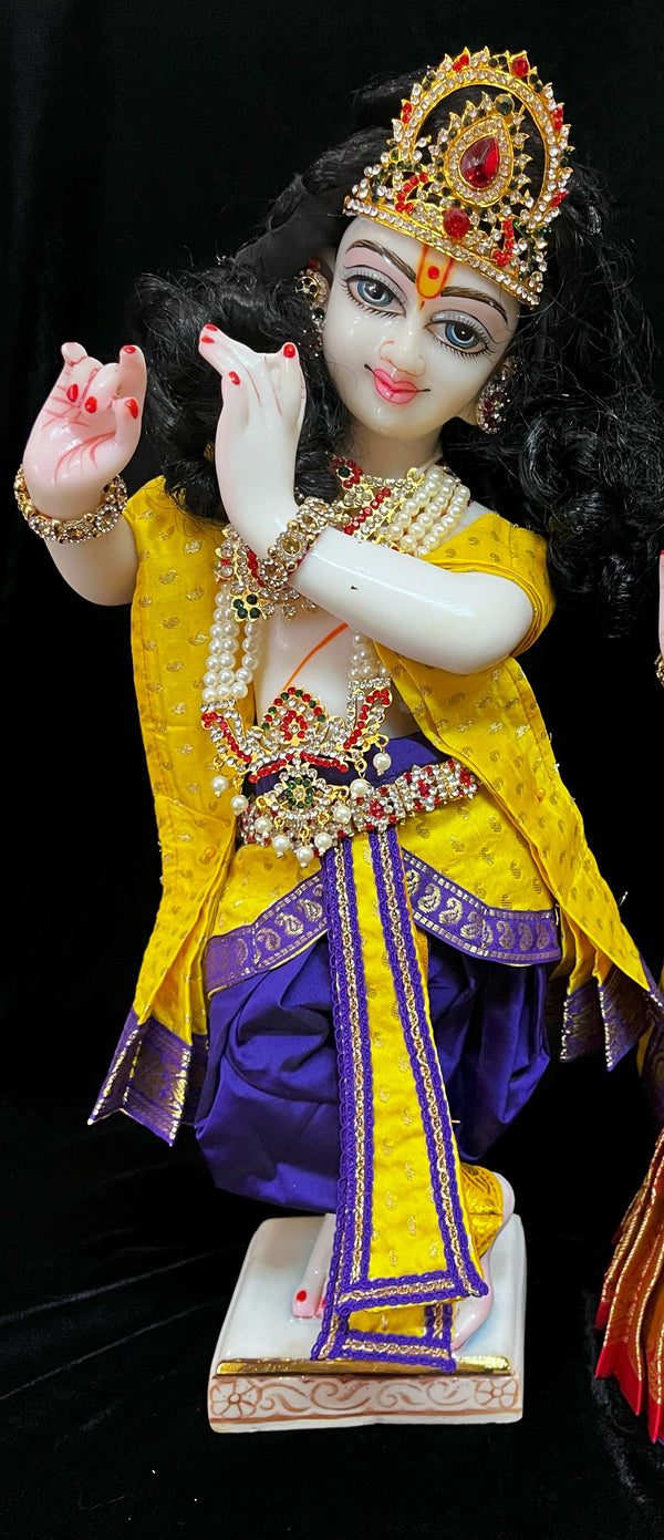 God Idol Dress – Dhoti, Bhgavan dress, Deity dhoti patka/shalya, Khes, Patka, Uparna Vastra for Ganpati, Krishna, Balaji, Murugan, Isar Ji | Gangaur, made of Kanchivaram Pure Silk material - Voilet colour dhoti with Red Border and Yellow colour Shalya