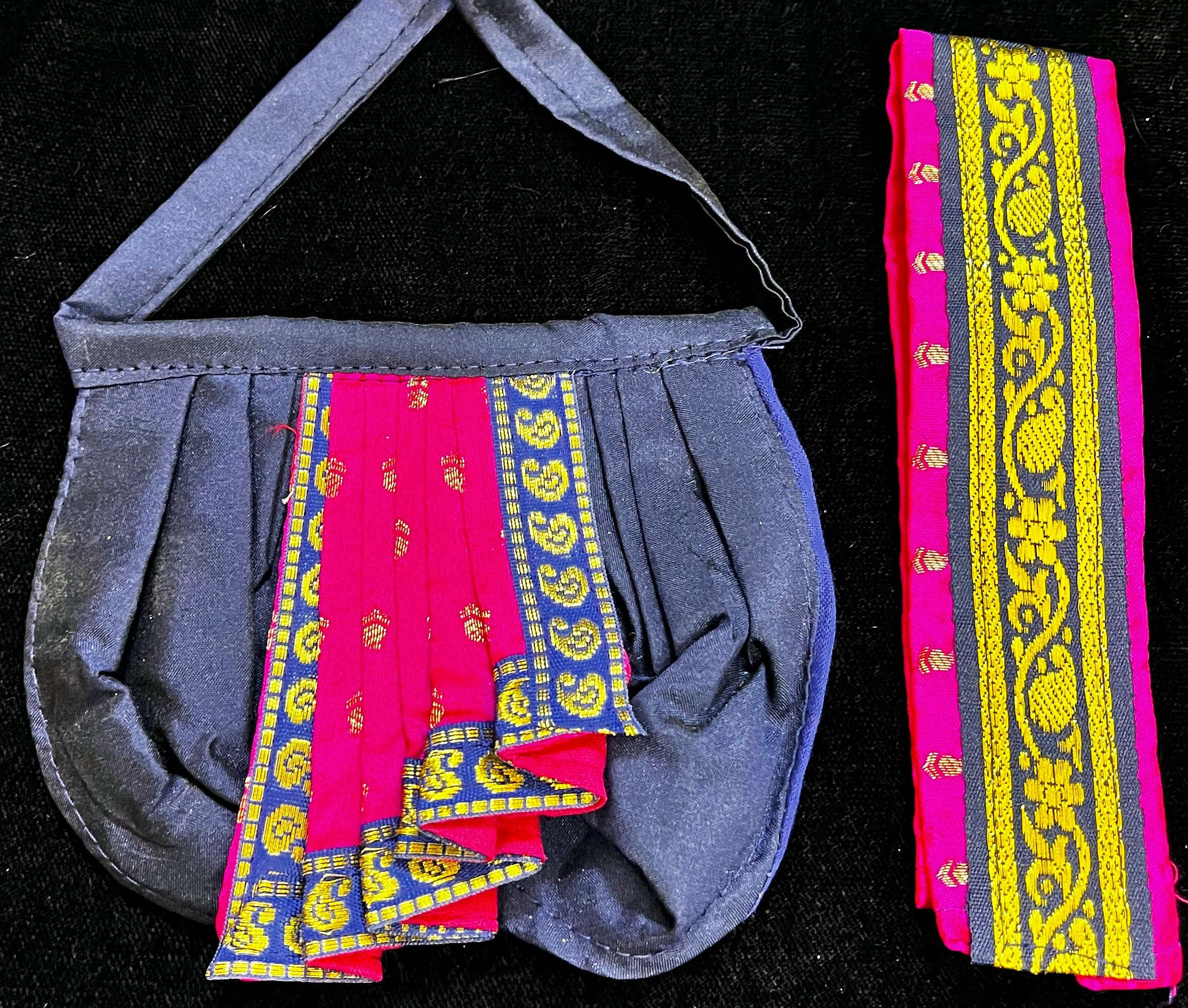 God Idol Dress – Dhoti, Bhgavan dress, Deity dhoti patka/shalya, Khes, Patka, Uparna Vastra for Ganpati, Krishna, Balaji, Murugan, Isar Ji | Gangaur, made of Kanchivaram Pure Silk material - Dark Blue colour dhoti with Red Border and Pink colour Shalyaa