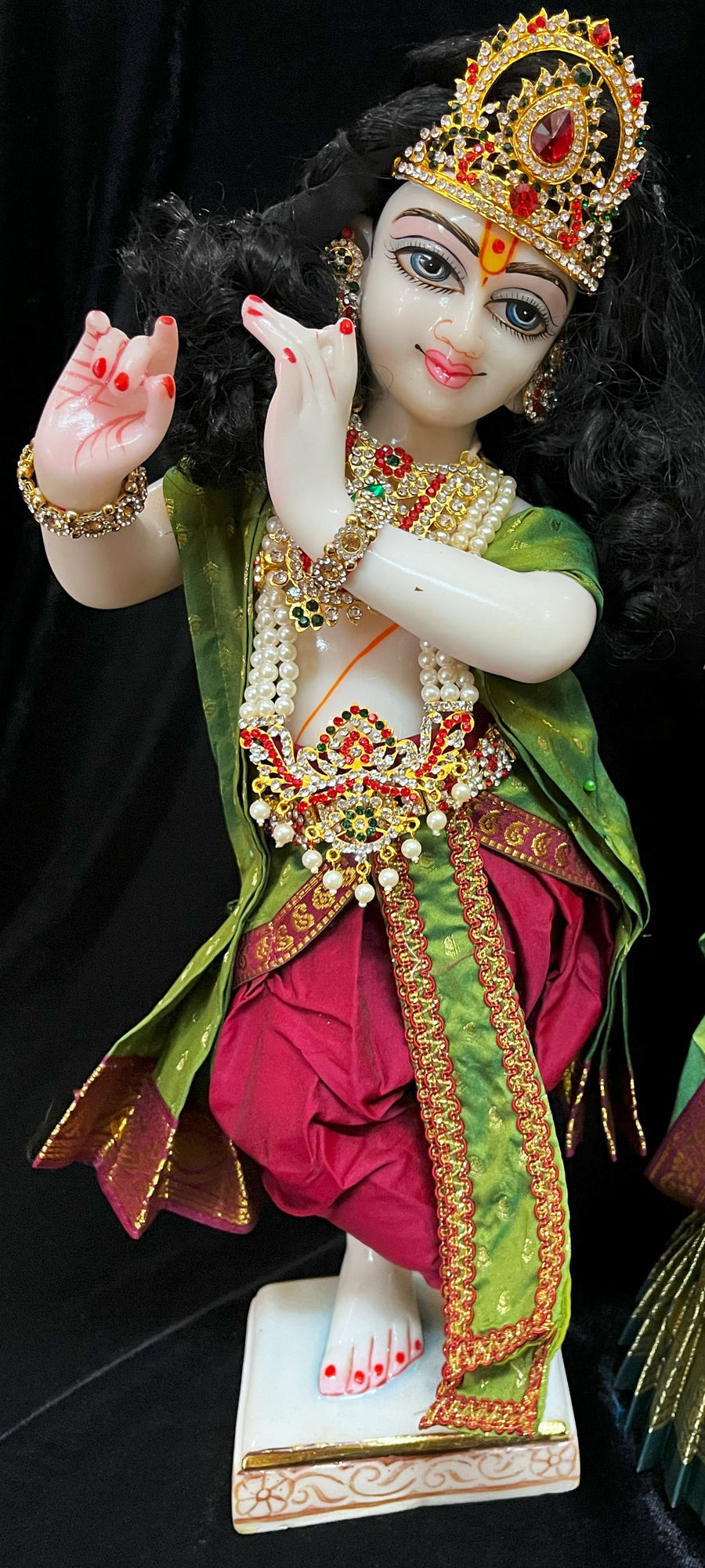 God Idol Dhoti Patka/Shalya, Kanchivaram Pure Silk - Maroon colour dhoti with Green Border and Sap Green colour Shalya