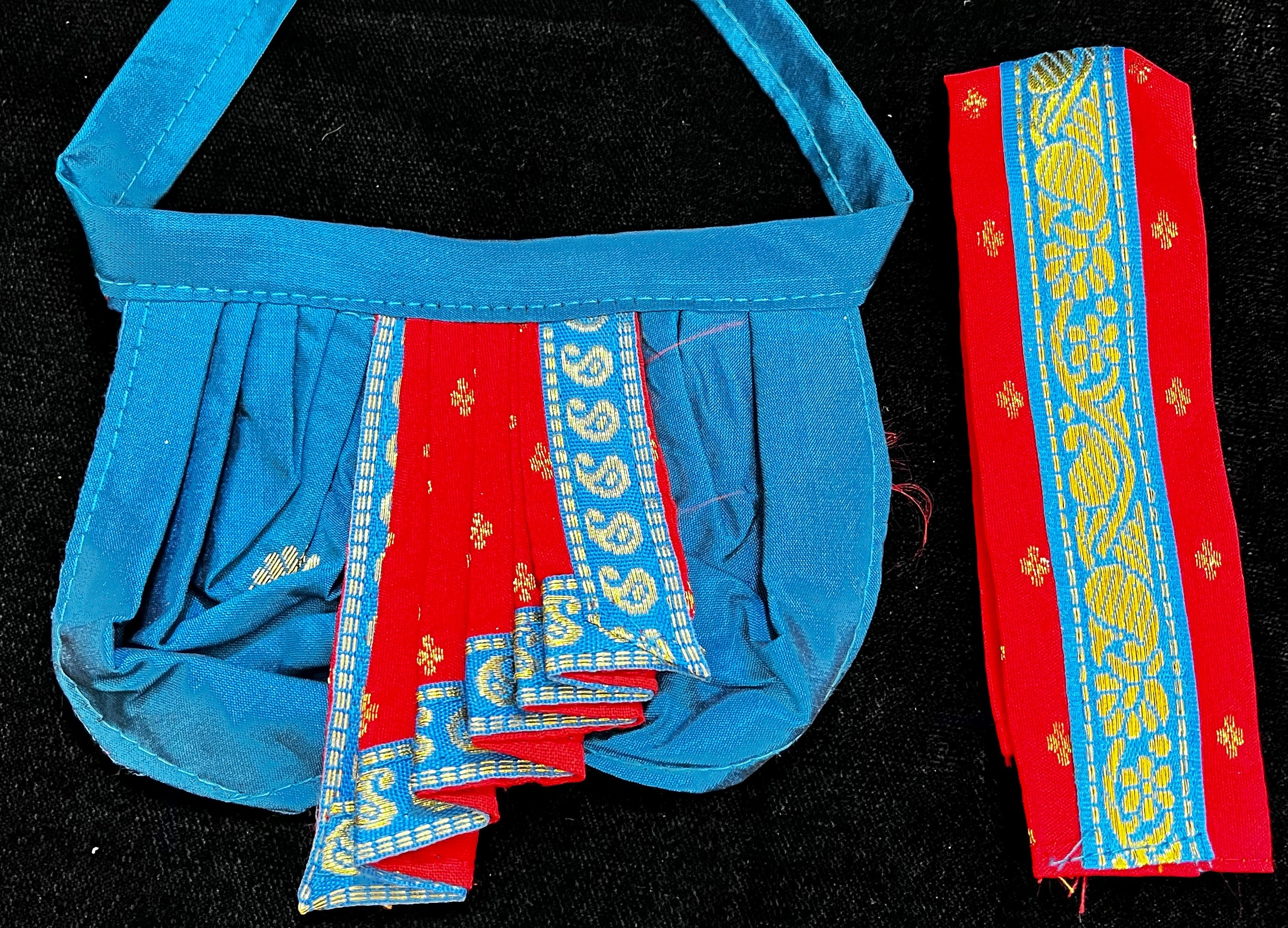 God Idol Dress – Dhoti, Bhgavan dress, Deity dhoti patka/shalya, Khes, Patka, Uparna Vastra for Ganpati, Krishna, Balaji, Murugan, Isar Ji | Gangaur, made of Kanchivaram Pure Silk material - Light blue colour dhoti with Red Border and Red colour Shalya 2