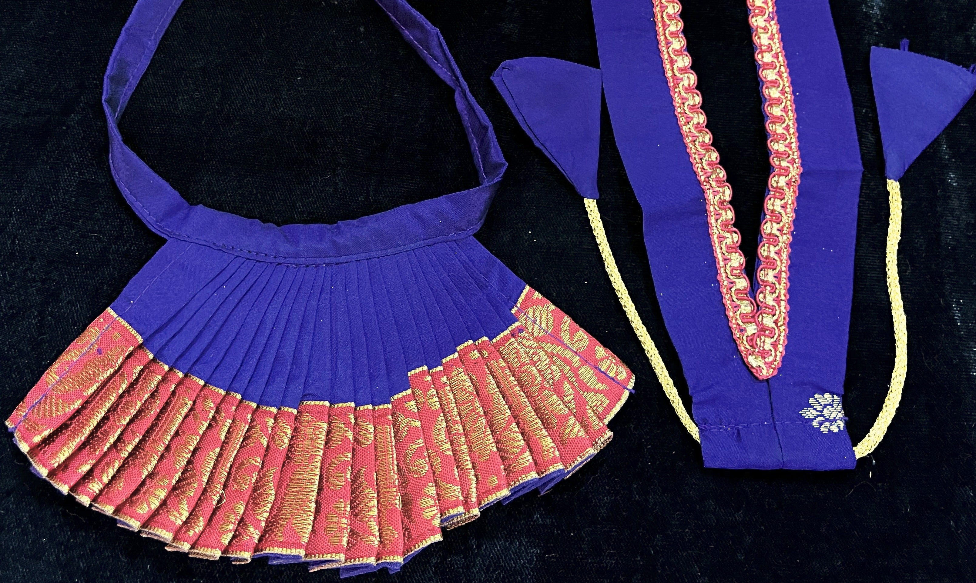 Deity half saree / lehenga patka made of Kanchivaram Pure Silk fabric. - Voilet colour lehenga with Red Border and Yellow colour dupatta 5