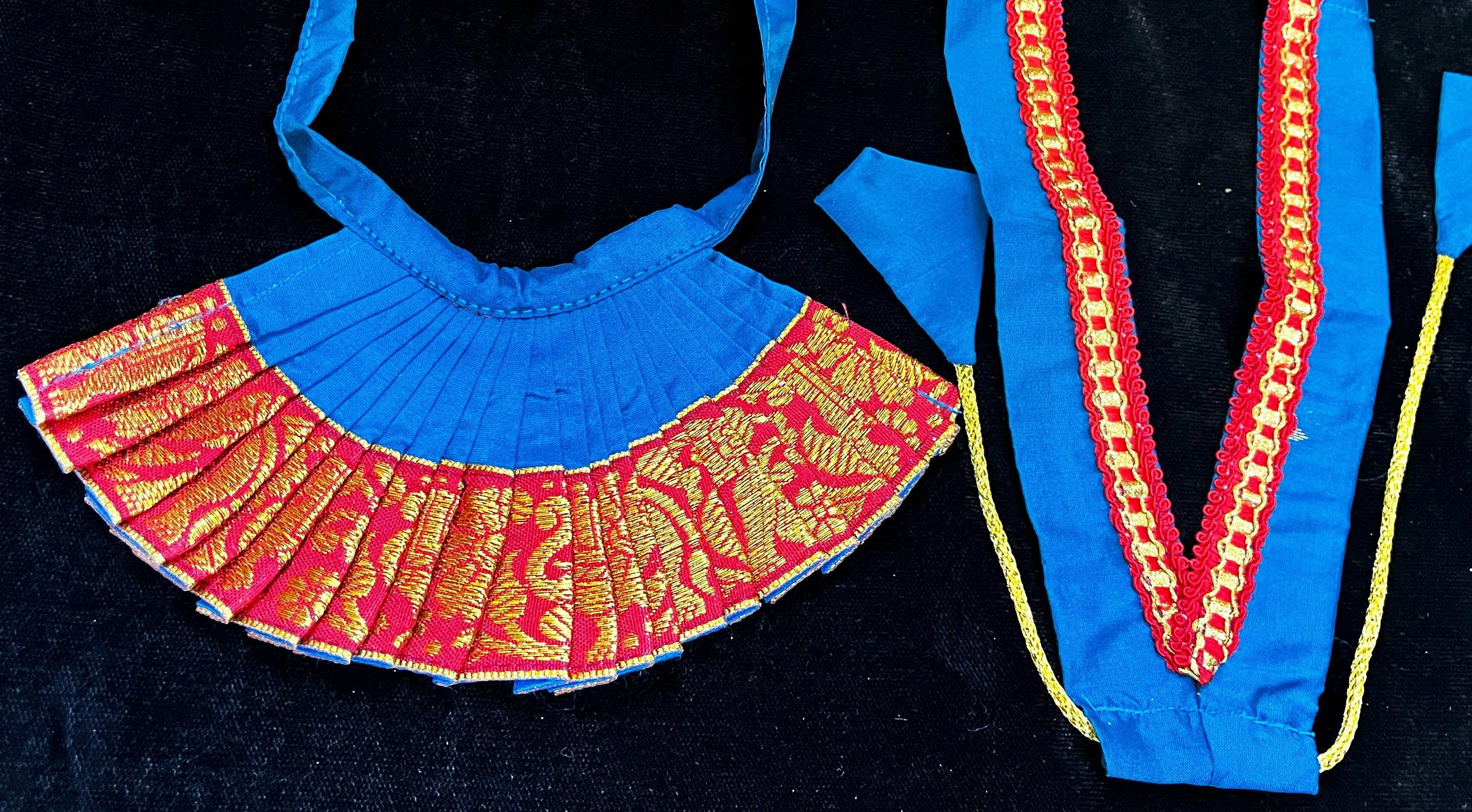 Deity half saree / lehenga patka made of Kanchivaram Pure Silk fabric. - Light blue colour lehenga with Red Border and Red colour dupatta 4