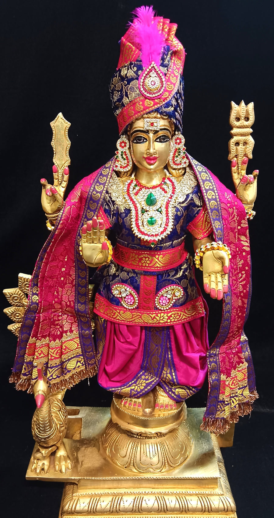 Raja Murugan Pre-Stitched Silk Dress Set in Brocade Silk (not pure silk) - Purple kurta and pagdi with Pink dhoti and shalya