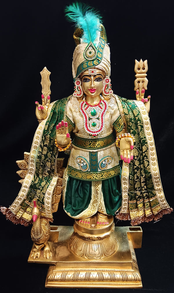 Raja Murugan Pre-Stitched Silk Dress Set in Brocade Silk (not pure silk) - Off White kurta and pagdi with Dark Green dhoti and shalya