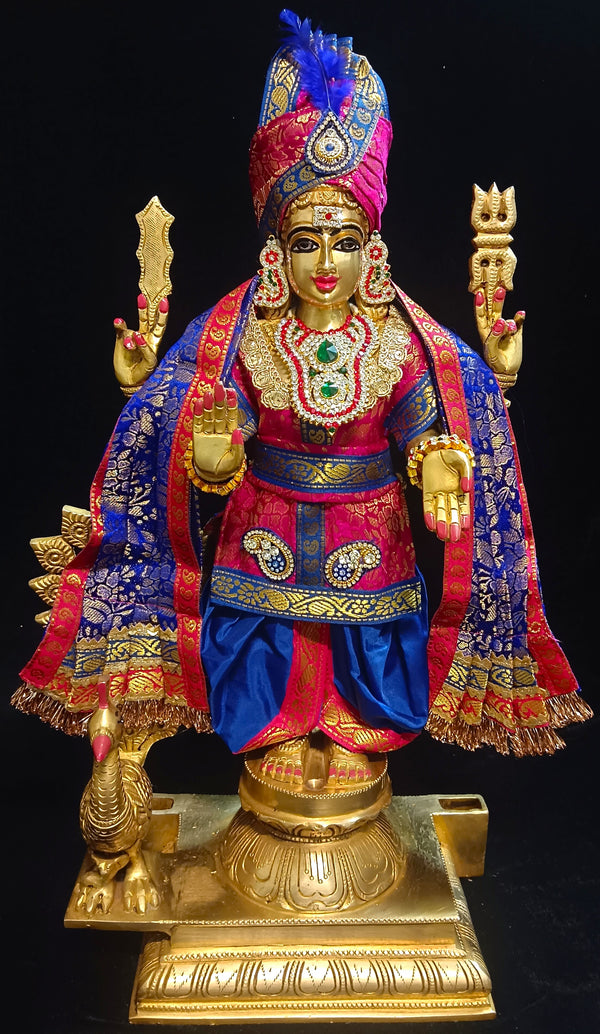 Raja Murugan Pre-Stitched Silk Dress Set in Brocade Silk (not pure silk) - Pink kurta and pagdi with Royal Blue dhoti and shalya
