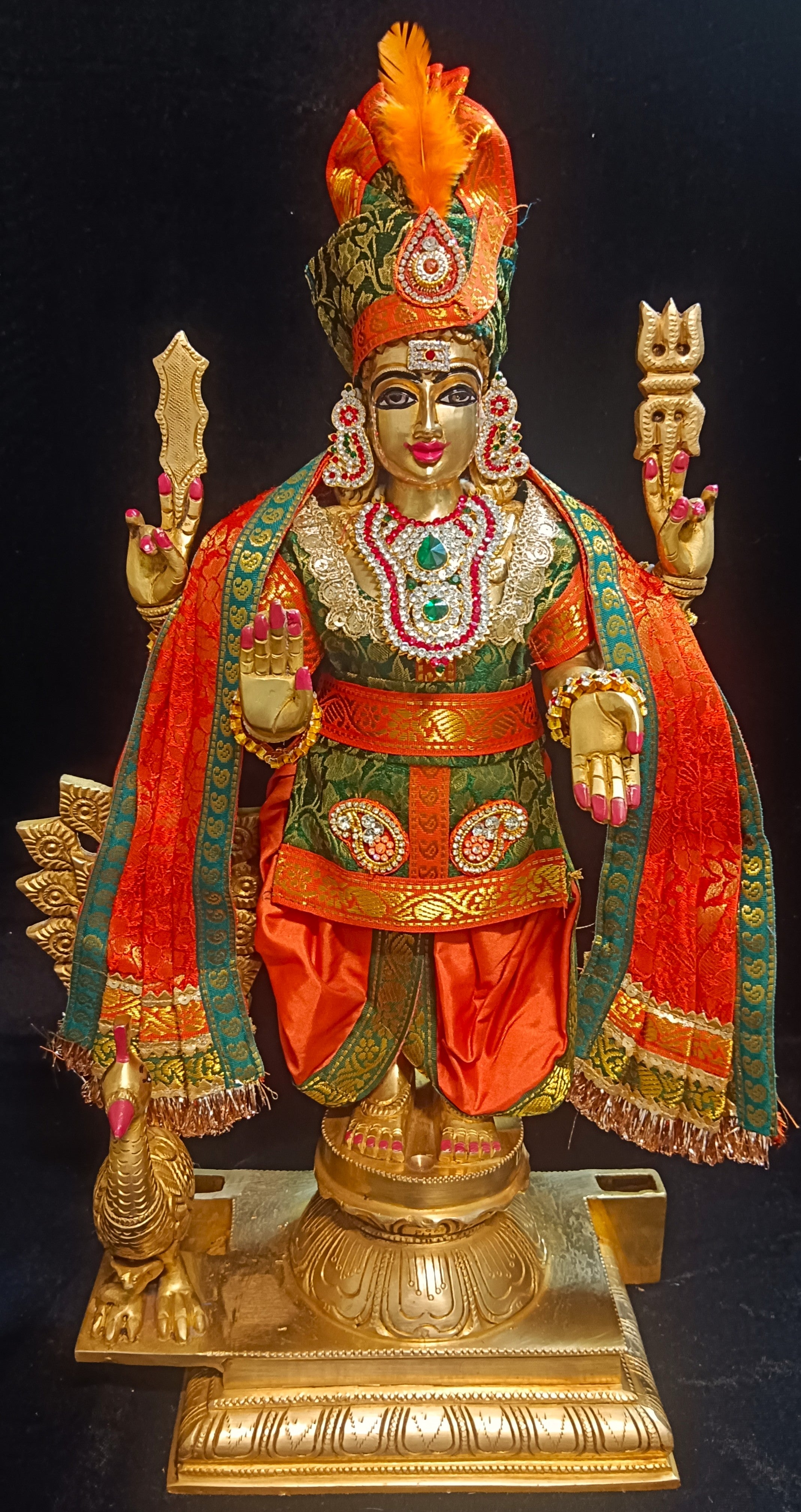 Raja Murugan Pre-Stitched Silk Dress Set in Brocade Silk (not pure silk) - Sap Green kurta and pagdi with Orange dhoti and shalya 1