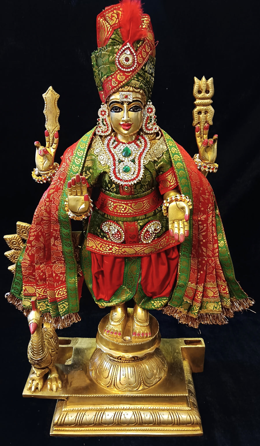 Raja Murugan Pre-Stitched Silk Dress Set in Brocade Silk (not pure silk) - in mainkurta and pagdi with Red dhoti and shalya