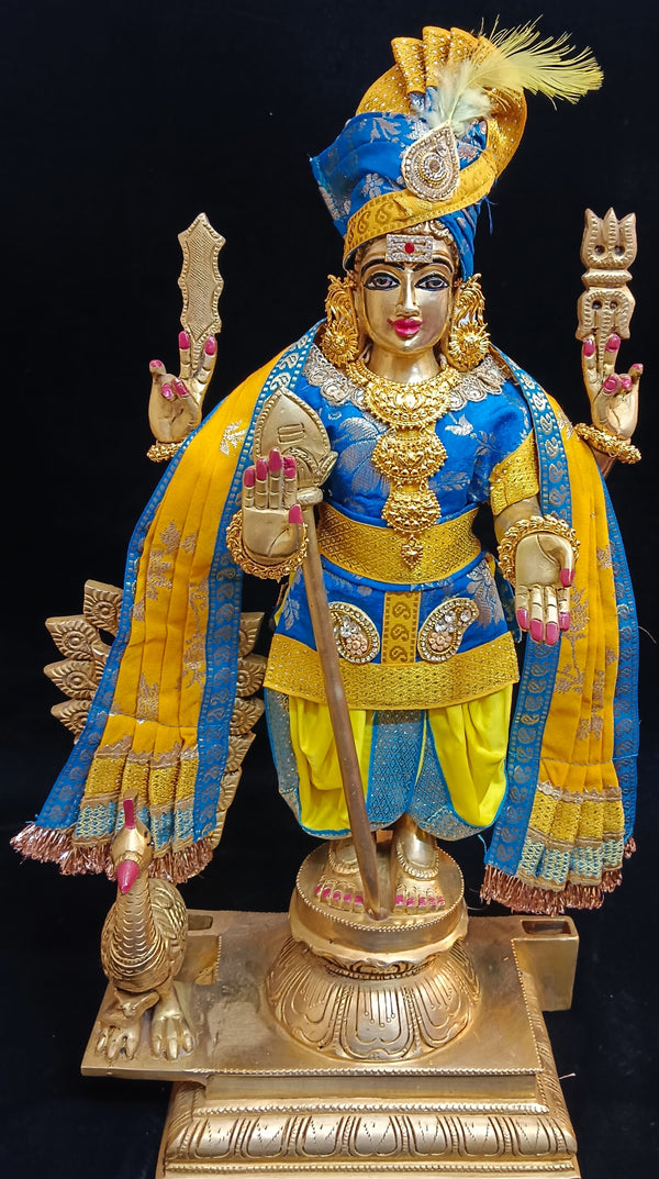 Raja Murugan Pre-Stitched Silk Dress Set in Chanderi Zari Silk (not pure silk) - Sky Blue kurta and pagdi with Yellow dhoti and shalya