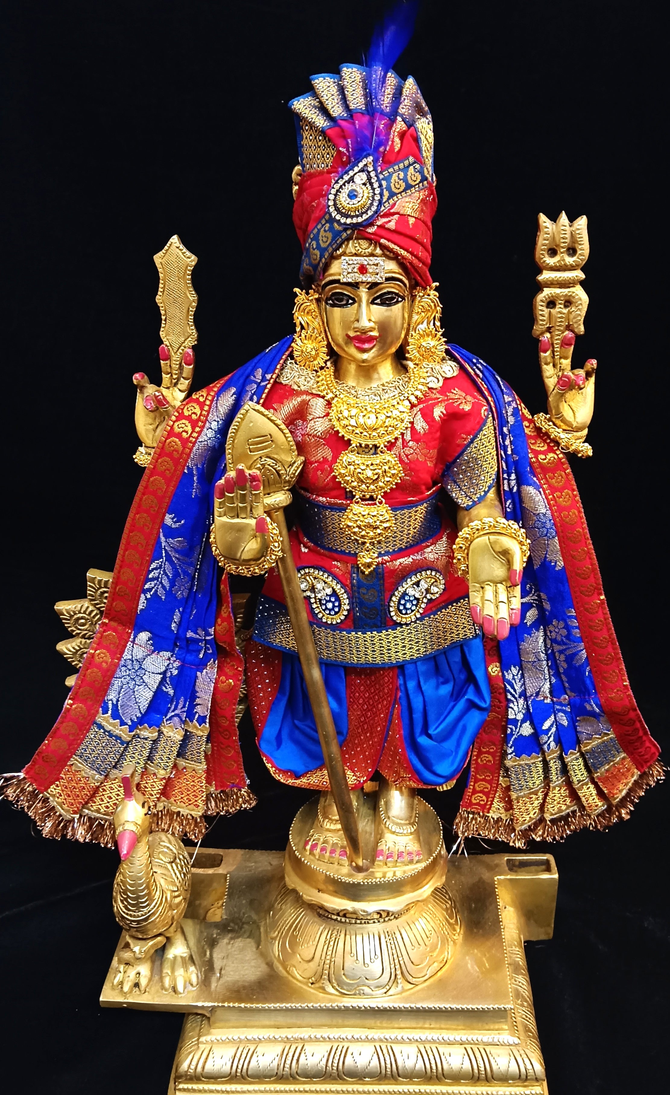 Raja Murugan Pre-Stitched Silk Dress Set in Chanderi Zari Silk (not pure silk) - Red kurta and pagdi with Royal Blue dhoti and shalya 1