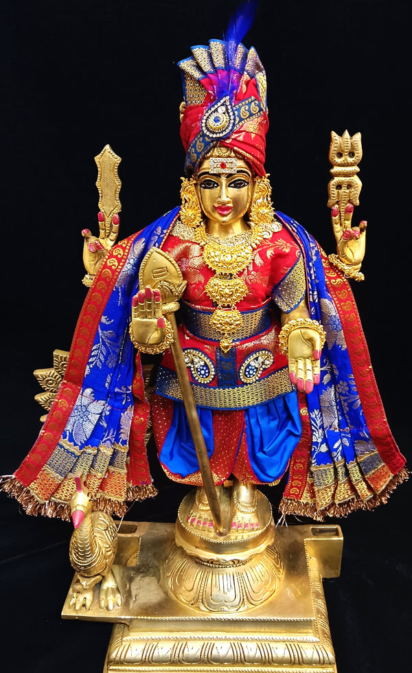 Raja Murugan Pre-Stitched Silk Dress Set in Chanderi Zari Silk (not pure silk) - Red kurta and pagdi with Royal Blue dhoti and shalya