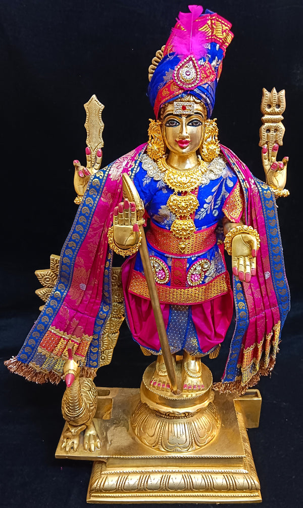 Raja Murugan Pre-Stitched Silk Dress Set in Chanderi Zari Silk (not pure silk) - Royal Blue kurta and pagdi with Pink dhoti and shalya