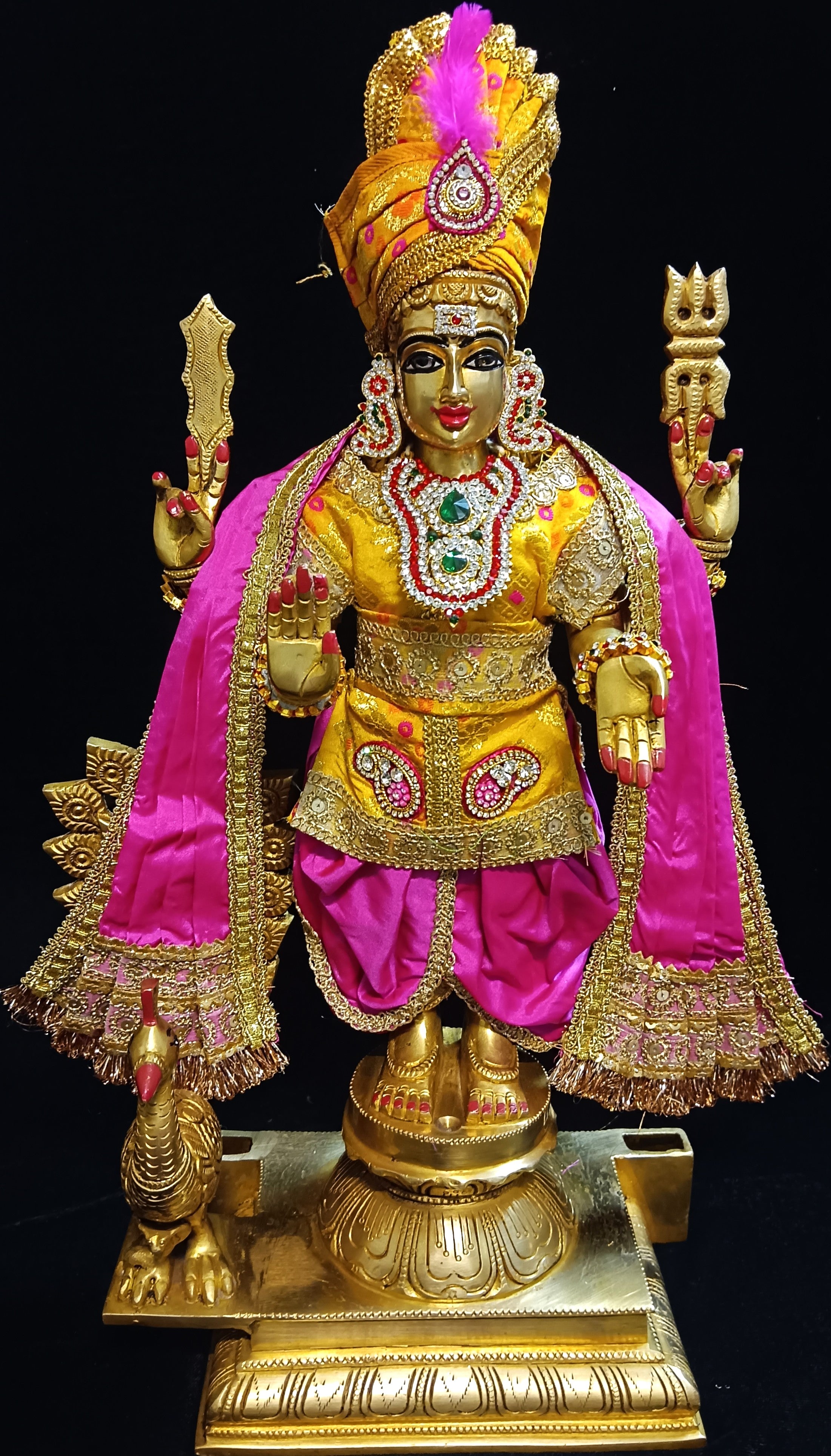 Raja Murugan Pre-Stitched Silk Dress Set in Multicolored Chanderi Silk (not pure silk) - Yellow kurta and pagdi with Pink dhoti and shalya 1