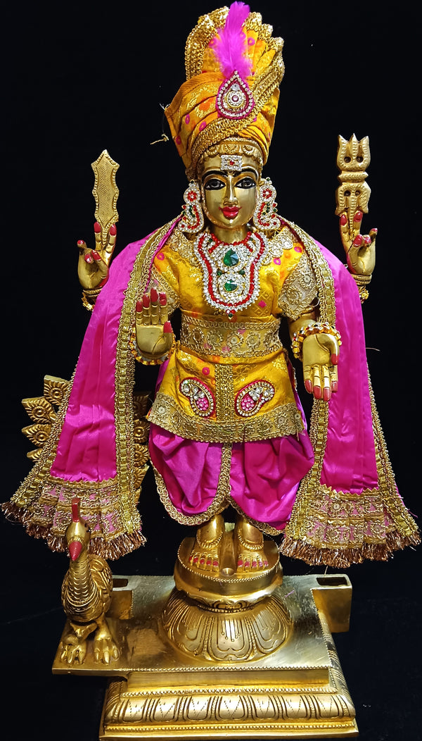 Raja Murugan Pre-Stitched Silk Dress Set in Multicolored Chanderi Silk (not pure silk) - Yellow kurta and pagdi with Pink dhoti and shalya