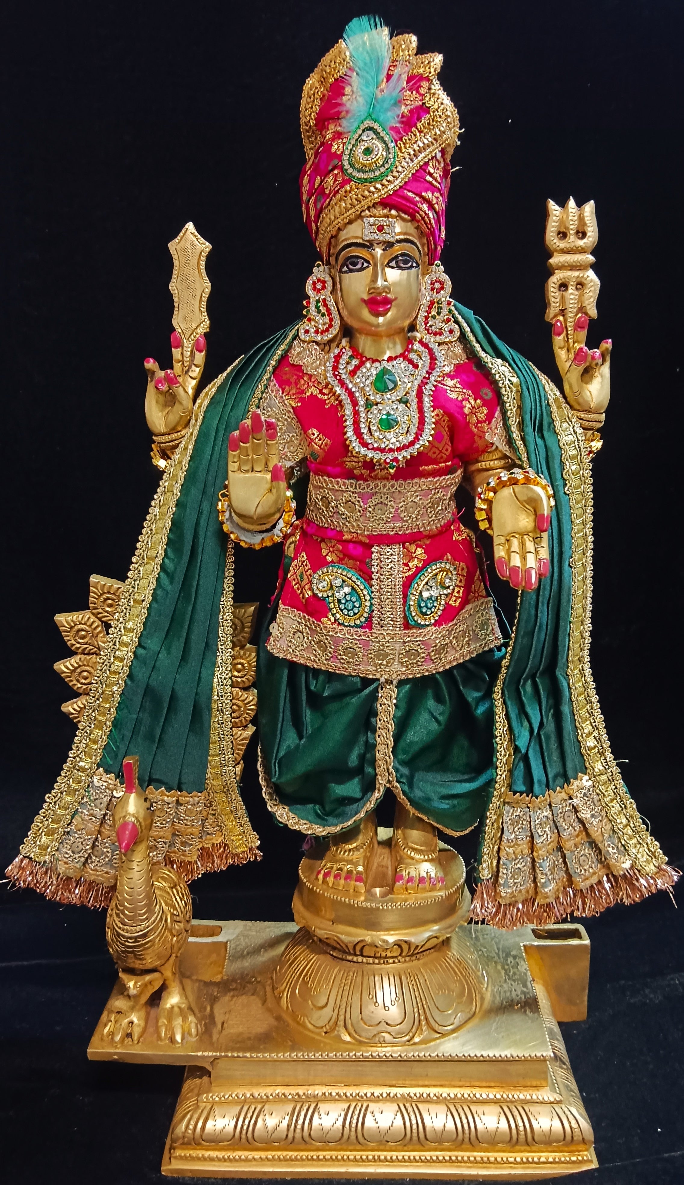 Raja Murugan Pre-Stitched Silk Dress Set in Multicolored Chanderi Silk (not pure silk) - Red kurta and pagdi with Dark Green dhoti and shalya 1